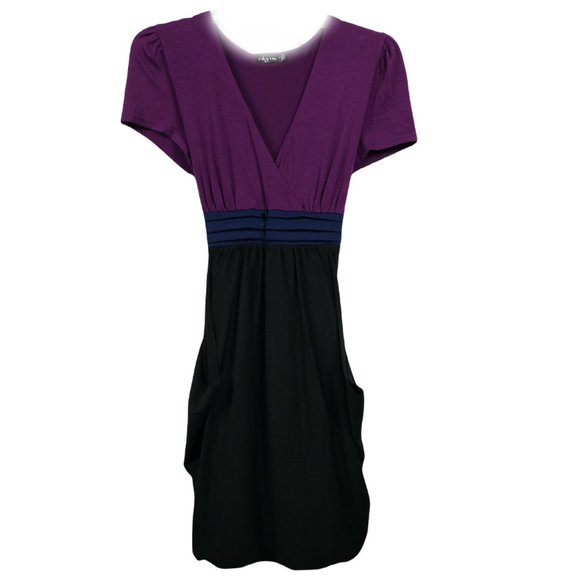 Ruby Rox Dresses & Skirts - RUBY ROX BUBBLE HEM DEEP POCKETS PURPLE/NAVY/BLACK COLORBLOCK TRAVEL DRESS JRS L